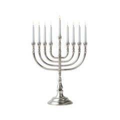 Elegant Menorah with Silver Finish on Transparent Background