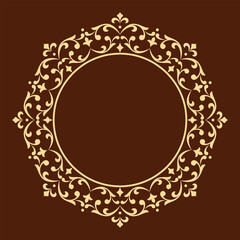Decorative frame Elegant vector element for design in Eastern style, place for text. Floral golden and brown border. Lace illustration for invitations and greeting cards