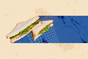 Composite image montage trend artwork 3D collage of eat dinner kitchen cook nutrition sandwich...