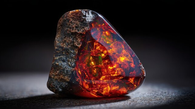 Precious Natural Fire Opal Gemstone Macro Closeup