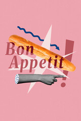 Image zine pop trend collage of advertisement placard french white loaf bread bon appetite arrow bakery crispy carbs nutrition