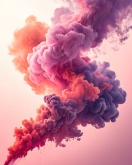 Obraz premium Abstract colorful smoke cloud with pink and purple hues on light background