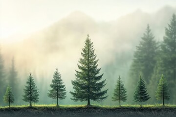 Fototapeta premium Pine tree life cycle from seedling to giant