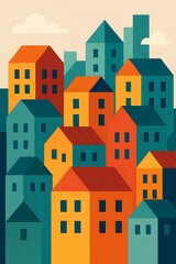 Naklejka premium Colorful Geometric Houses Cityscape Illustration
