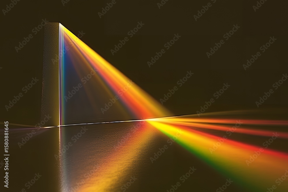 Poster spectrum of light prism refraction science experiment displaying rainbow colors on dark background