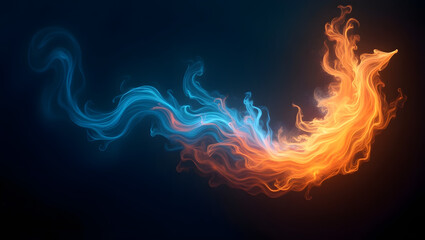Abstract fiery and icy swirls; dynamic energy, contrasting colors, dark background; digital art.