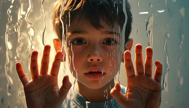 Autistic Child Boy Breaking Glass Barrier Video Footage Scene Overcoming Sensory and Social Isolation