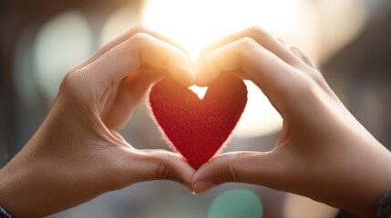 Fototapeta premium Hands Forming Heart Shape Symbolizing Love Care Hope Outdoors