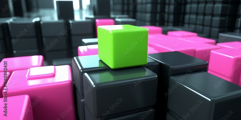 Fototapete abstract 3d rendering of glossy cubes in green pink and gray colors showcasing a unique design and p