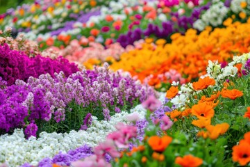 Wavy flower garden with vivid colorful blooms