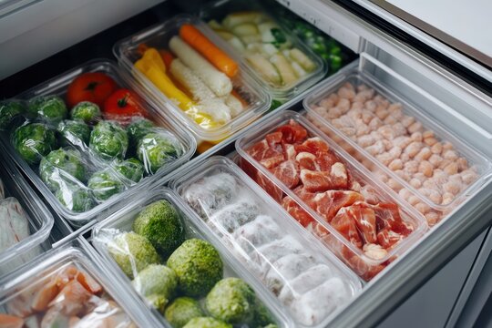 Neat freezer drawer packed with frozen food