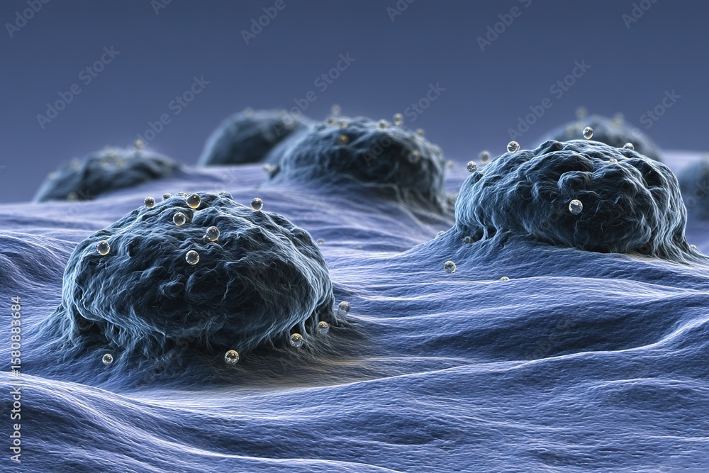 Poster cellular structures close up exhibiting intricate details and surrounding environments with bubbles 