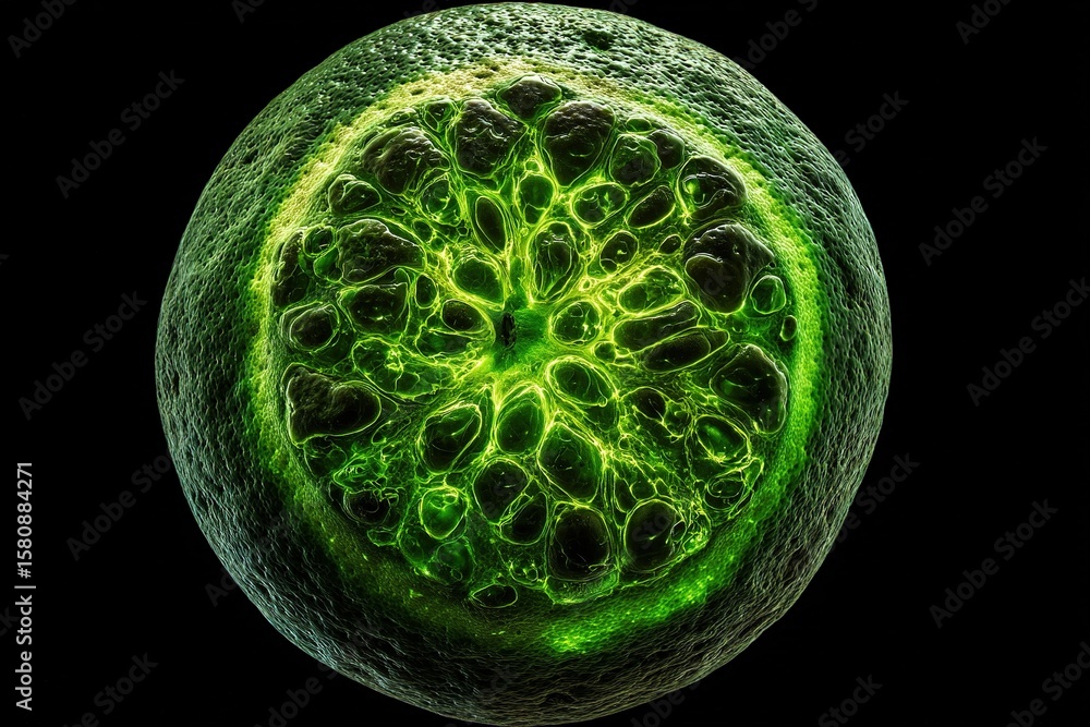 Poster close-up view of a lime slice showcasing vibrant green color and detailed texture against a black ba