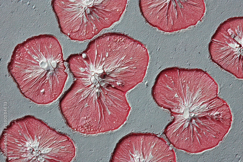 Aufkleber microscopic view of vibrant pink cells with intricate textures and patterns under high magnification