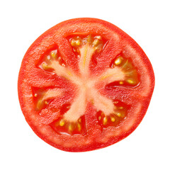 Fresh Tomato Slice Isolated On White Background Close Up Detailed Texture