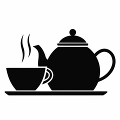 Teapot and Cup Flat Icon Silhouette vector.