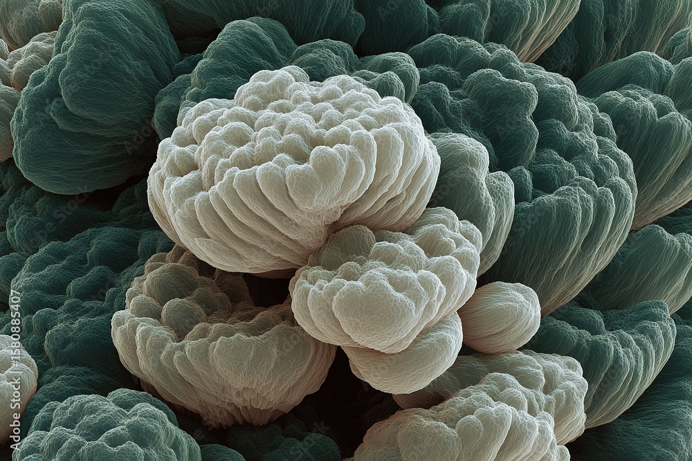 Aufkleber complex fungal structures display intricate textures and formations in a close-up of mycelium growth