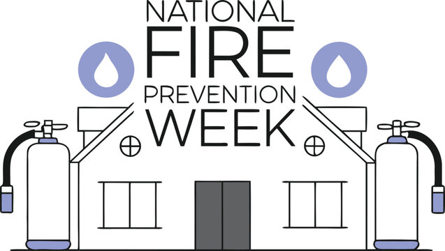 National fire prevention week observance graphic design featuring safety awareness and emergency preparedness elements in bold colors