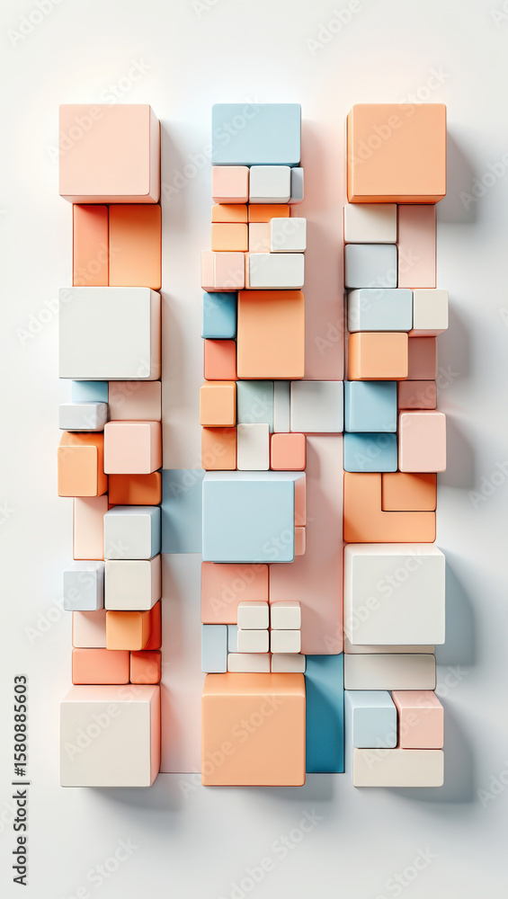 Poster Abstract Arrangement of Pastel Colored Blocks Creating a Visually Appealing and Modern Design, Perfect for Backgrounds and Creative Projects