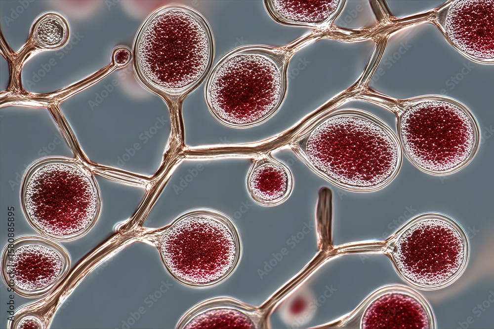 Poster colorful close-up of cellular structures showcasing growth patterns and textures under a microscope 