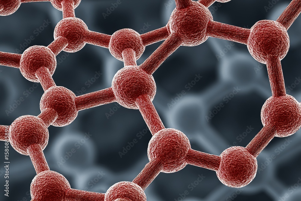 Poster microscopic view of molecular structure showcasing interconnected atoms in an intricate pattern