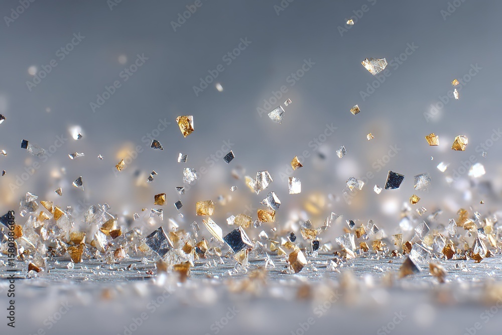 Poster sparkling shards of crushed glass dance in the air creating an artistic display in bright light