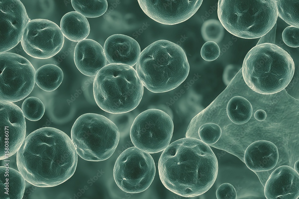 Poster microscopic view of cellular structures showcasing various shapes and sizes of cells in a biological