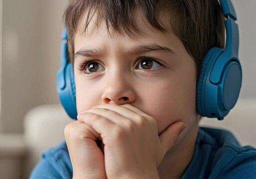 Autistic Child Boy with Headphones Video Footage Scene Showing Anxiety Stress and Sensory Overload