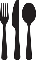 Spoon, knife, fork icon set, Dining silverware Silhouette