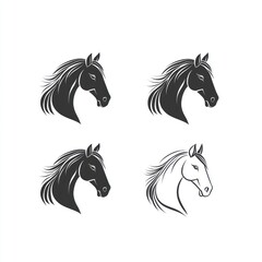 Obraz premium Four horse head silhouettes, two black and two white
