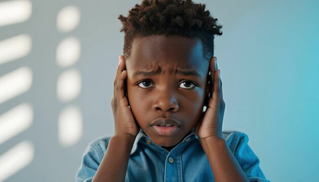 Autistic Black Child Boy Covering Ears Video Footage Scene Showing Sensory Overload and Auditory Hypersensitivity
