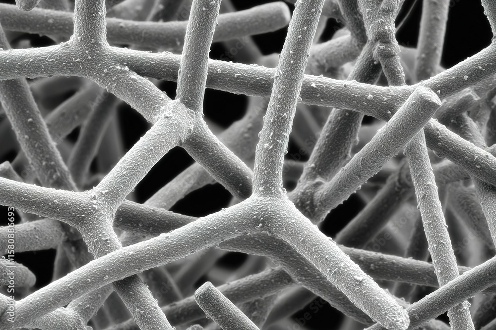 Poster microscopic view of intricate network of fibers showcasing unique structure and texture