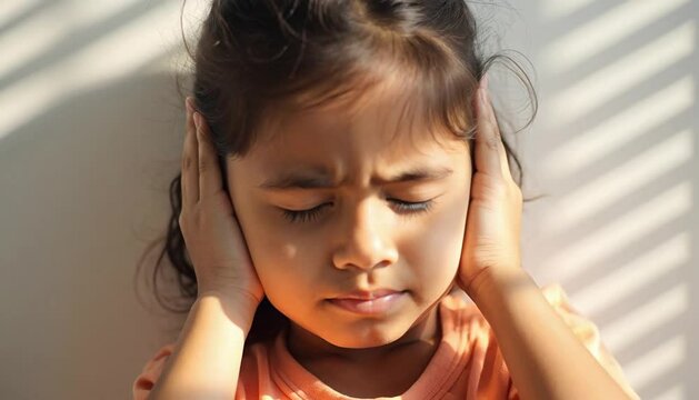Autistic Child Girl Covering Ears Video Footage Scene Showing Sensory Overload and Auditory Hypersensitivity