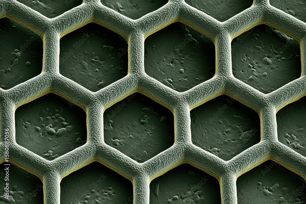 Poster high-resolution image of a honeycomb structure showcasing intricate details and textures under magni