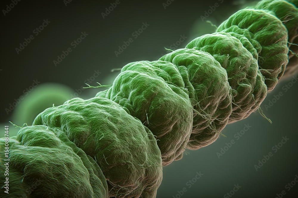Aufkleber bacterial structure captured under high magnification showcasing unique cellular shapes and textures