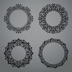 Set of decorative frames Elegant vector element for design in Eastern style, place for text. Floral black and gray borders. Lace illustration for invitations and greeting cards