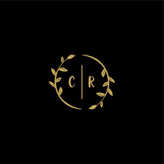 CR feminine and elegant wedding monogram initial logo with circle floral gold