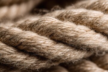 Close-up of rough, sturdy intertwined light brown natural fiber rope texture