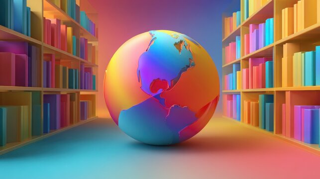 Colorful global world earth knowledge library books education digital learning
