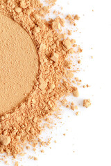 Cosmetic Powder Perfection A Close Up of Loose Face Powder Showing Texture and Detail for Beauty Products and Makeup Artistry on a Clean White Background