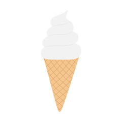 Ice cream, cold sweet summer dessert. Melted vanilla classic creamy soft serve ice cream in waffle cone isolated on white background. ice-cream, colored flat vector illustration