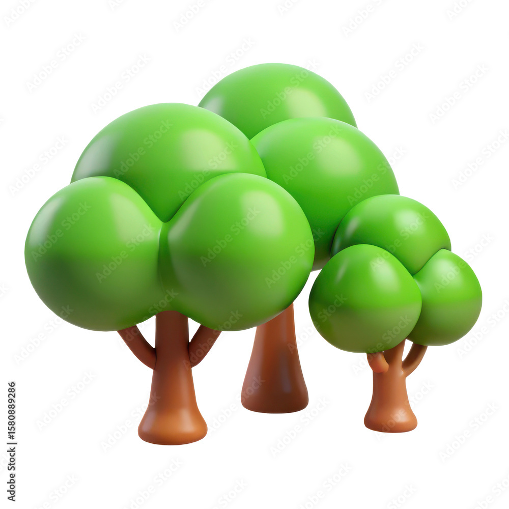 Aufkleber cartoon trees illustration render design asset for games and animation projects isolated on transpar