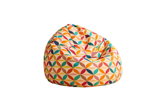 Geometric patterned bean bag chair featuring overlapping circles in multiple colors creating modern decorative design, isolated on a transparent background