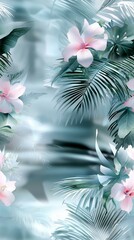 Naklejka premium Seamless Pattern Tropical floral design nature digital art lush environment close-up view serenity and beauty