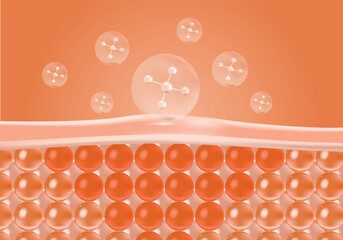 Molecule inside bubble. Collagen serum drop on skin skin serum skin repair