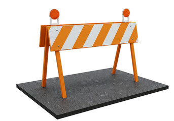 Isolated Orange and White Striped Road Barrier