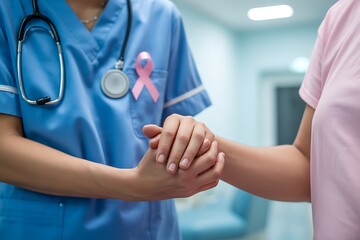 Breast Cancer Support: Doctor and Patient Holding Hands