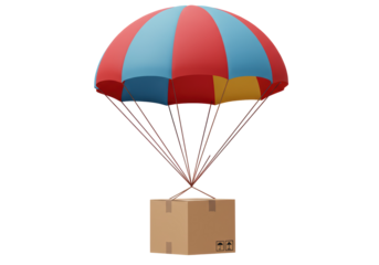 Isolated Package Descending with Colorful Parachute
