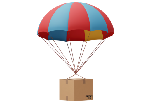 Isolated Package Descending with Colorful Parachute