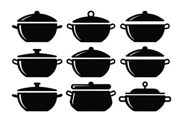 Pots and Pans Silhouettes: A collection of sleek, black silhouettes of various pots and pans, perfect for culinary, cooking, and kitchen-themed projects.
